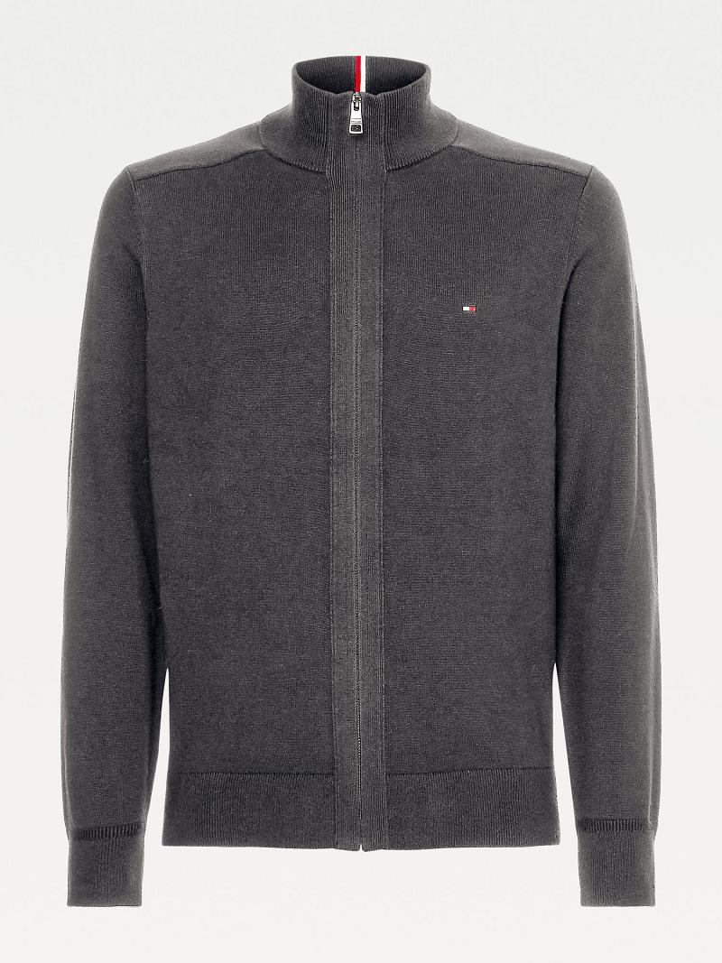 Férfi Tommy Hilfiger Pamut cashmere zip cardigan Pulóverek Szürke | HU 941ILH